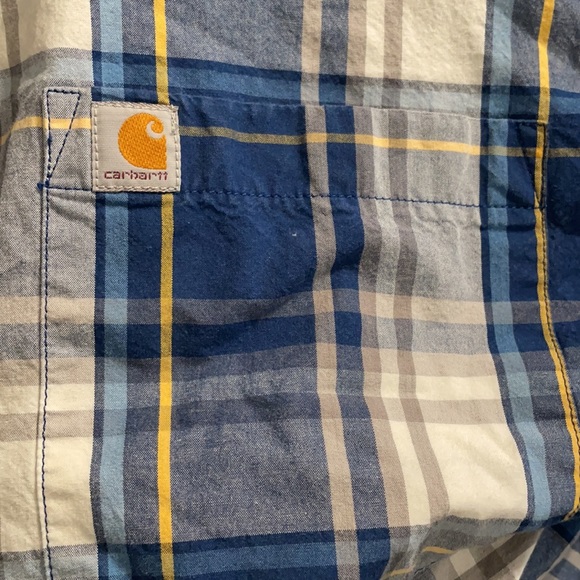 Carhartt Mens Dark Cobalt Blue Essential Plaid Button Down SS Shirt - Picture 4 of 5